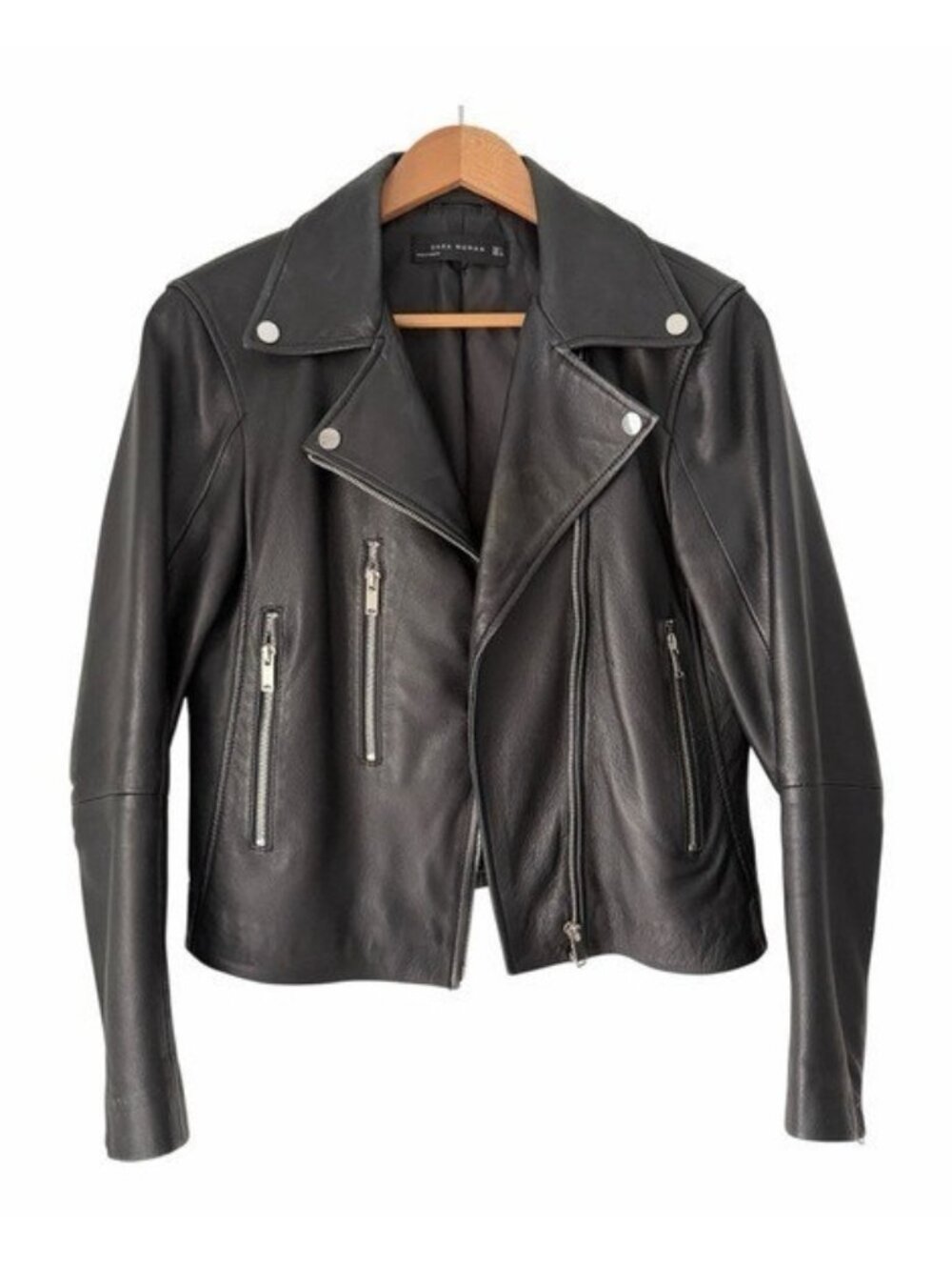 Zara Genuine Black Leather Biker Jacket Size Large